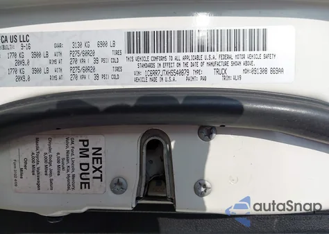 2017 Ram 1500 Laramie 4X4 6'4 Box z USA, uszkodzony, nr VIN 1C6RR7JTXHS540879